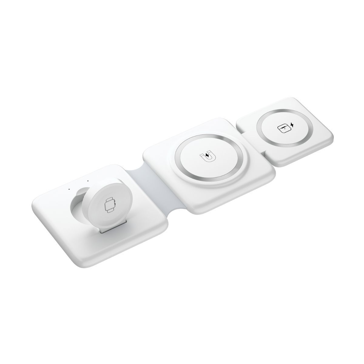 Folding Magnetic Suction Wireless Charger 3-in-1 White