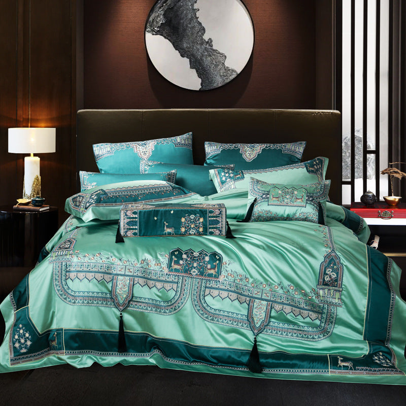 Luxury Villa Palace Style Long-staple Cotton Bedding Green Flat sheet