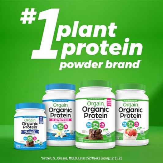 Orgain Organic Vegan Protein Powder, Creamy Chocolate Fudge - 21g Plant Protein, 6g Prebiotic Fiber, Low Net Carb, No Lactose Ingredients, No Added Sugar, Non-GMO, For Shakes & Smoothies, 2.03 lb