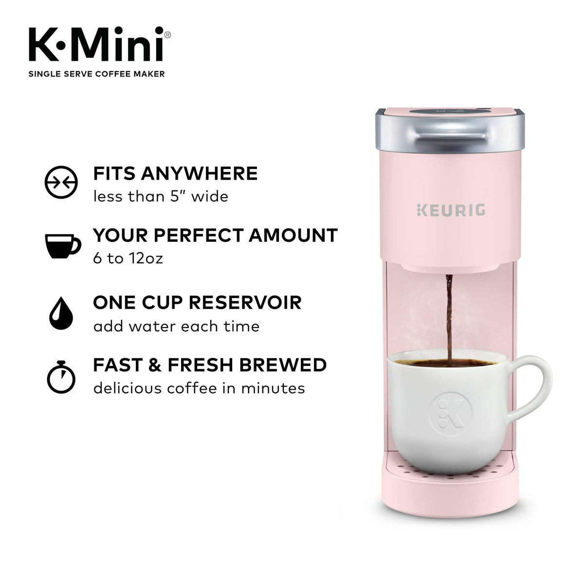 Keurig K-Mini Single Serve K-Cup Pod Coffee Maker, 6 to 12oz Brew size, with Cord Storage, Perfect for Small Spaces, Dusty Rose