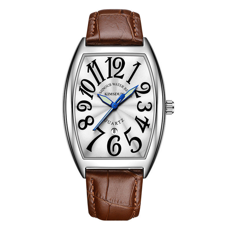 Men's Watch Jinshidun Brand Watch Luminous Watch Men's Watch Quartz Watch Silver Case Brown Leather