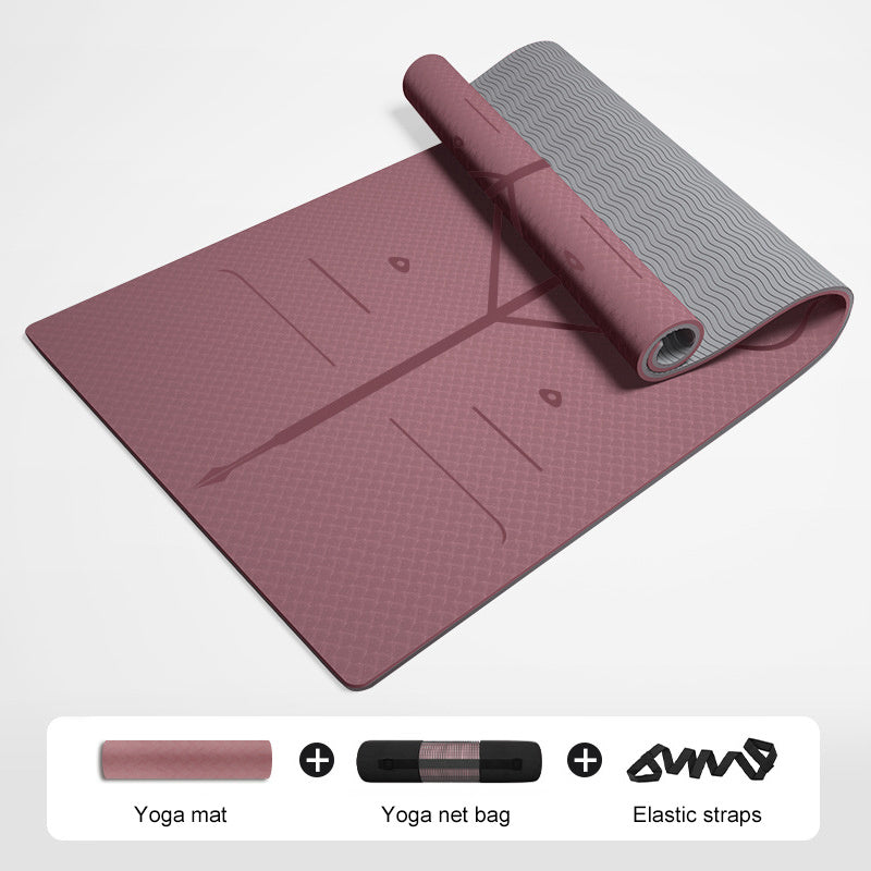 Home Thickened Non-slip Fitness Yoga Mat Red Postural Line Set 183x80x0.8cm