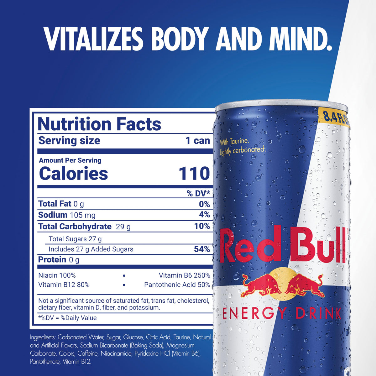 Red Bull Energy Drink with 80mg Caffeine plus Taurine & B Vitamins, 8.4 Fl Oz, Pack of 24 Cans