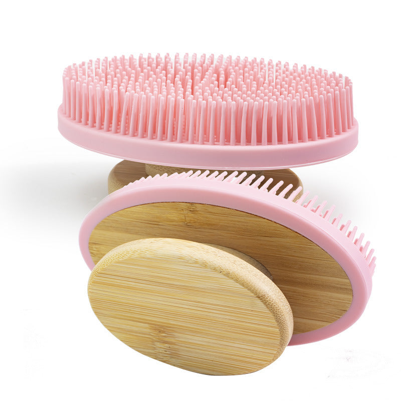 Silicone Bath Brush Massage Bath Soft Hand-held Long Teeth Cleaning Light Pink Bulk