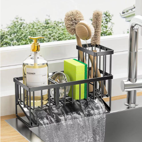 Kitchen 304 Stainless Steel Sponge And Cloth Storage Rack Black 2