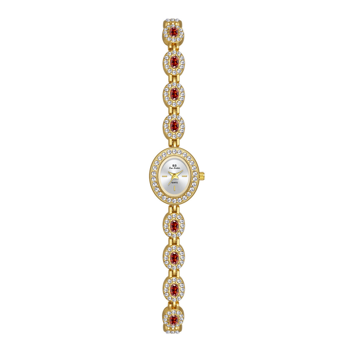 Mid-ancient Fashion Oval Colored Gems Rainbow Light Luxury Watch Golden Red