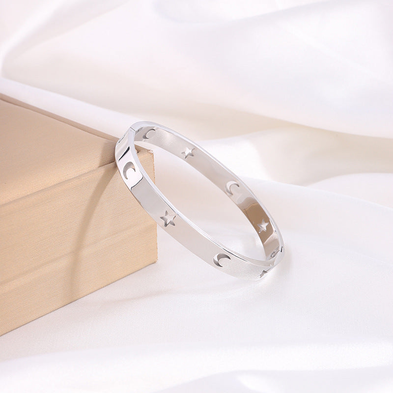 Fashion Titanium Steel Women's Bracelet Does Not Fade Ornament 14 Silver Moon Star