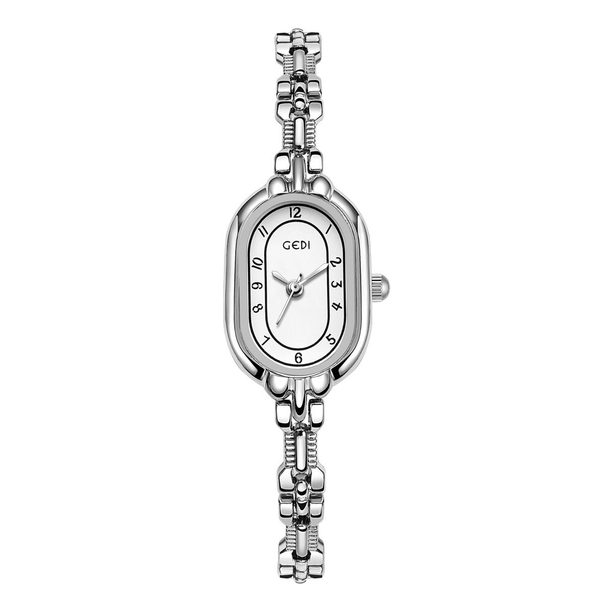 Retro Oval Niche High-grade Fritillary Bracelet Quartz Watch Silver Streak White Plate