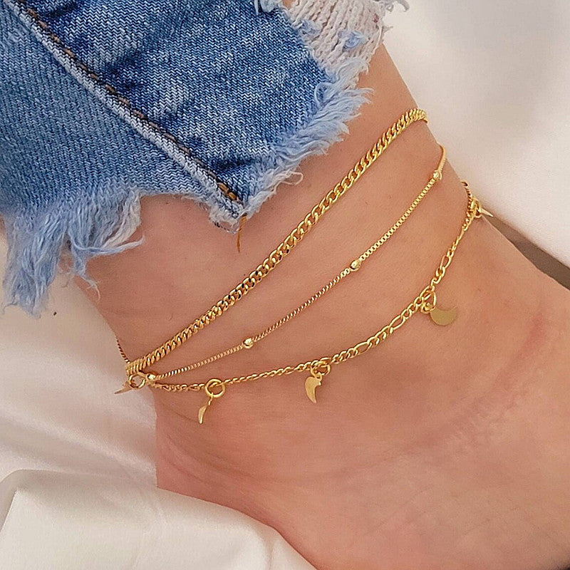 European And American Stylish Women's Simple Personality Multi-layer Anklet Suit Three Gold Anklet