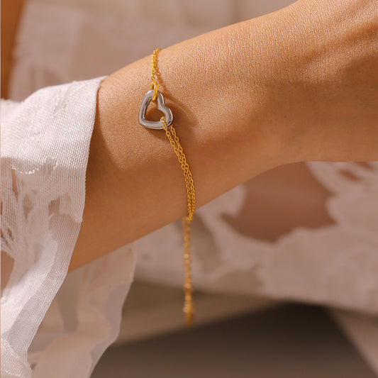 French Hollow Heart Bracelet Stainless Steel Simple Temperament