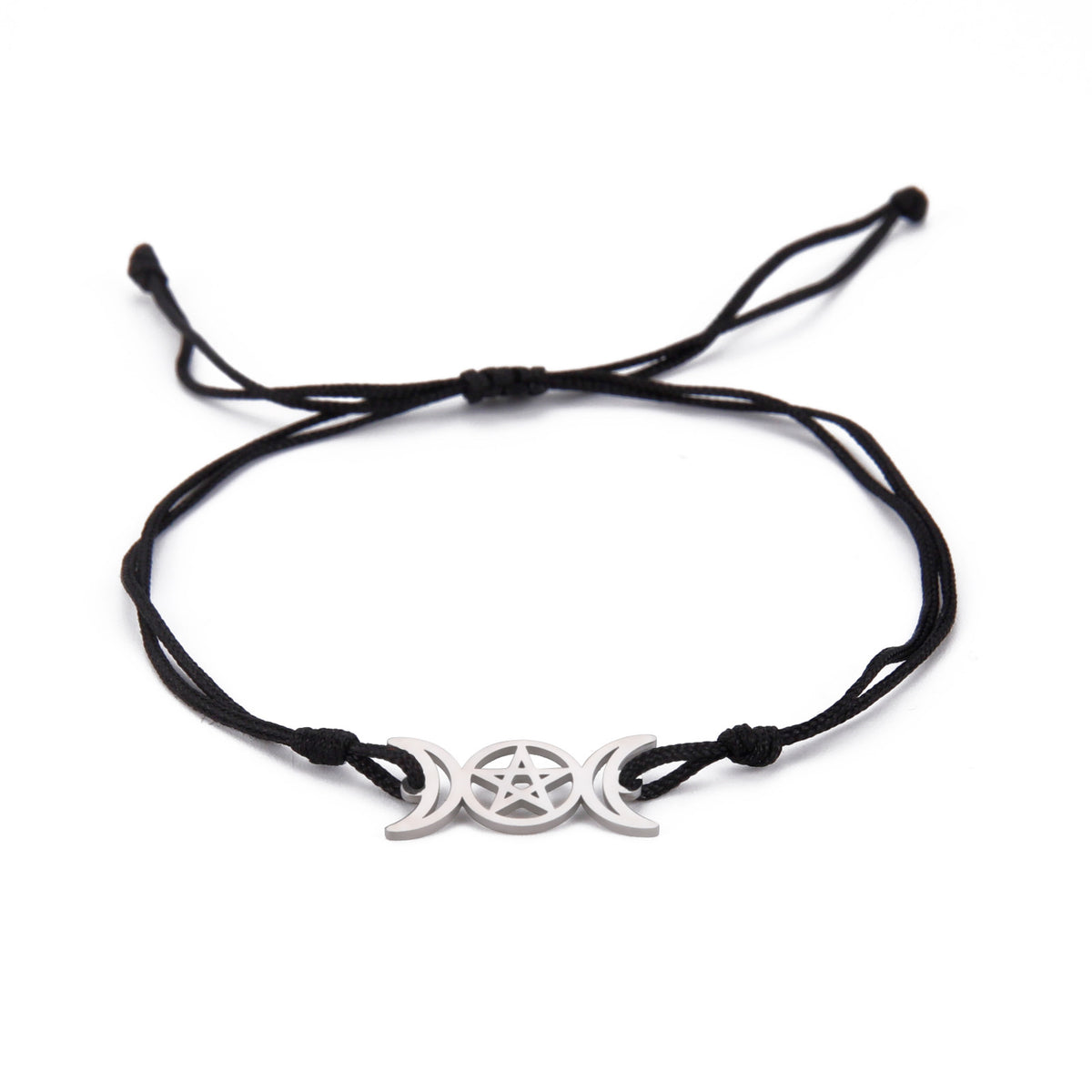 Cartoon Fashion Girlfriends Same Style Hollow-out Double Crescent Pentagram Jade Thread Bracelet Steel Color