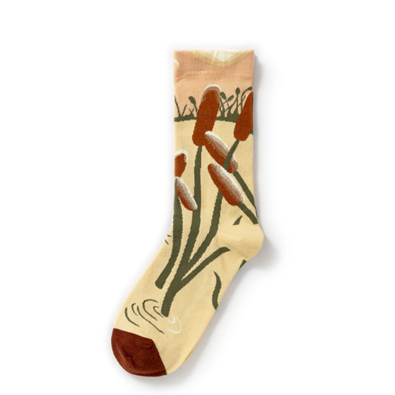 Retro Trendy Autumn And Winter Abstract Art Socks Europe And America Creative Combed Cotton 95color 39to40