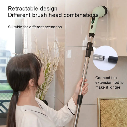 Multi-functional electric cleaning brush automatic rotating telescopic rod wireless hand-held scrubbing equipment cleaning tool