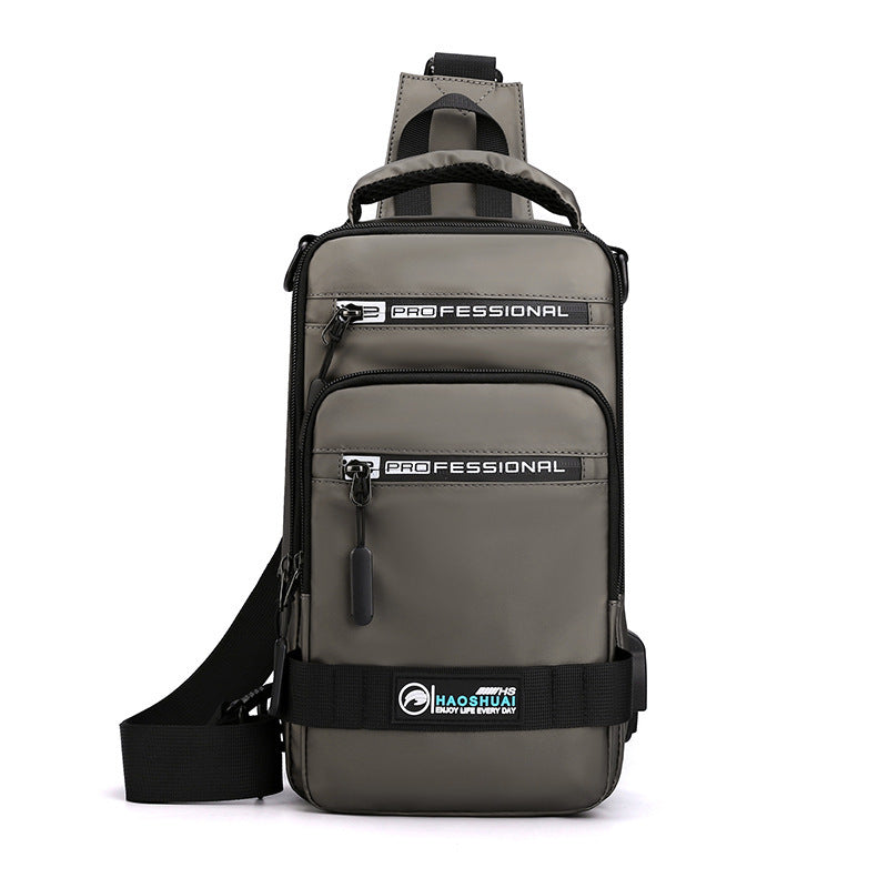 Multifunction Bags For Men Nylon Backpack Crossbody Shoulder Bag With USB Charging Port Chest Bags Pack Khaki