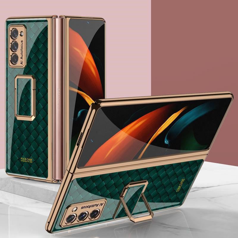 Folding Vertical Clock Phone Case Full Inclusive Personality Male Woven green pattern SM Galaxy Z Fold2