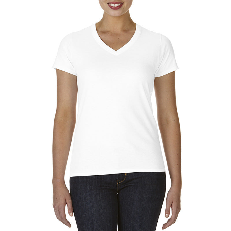Ladies V-Neck T-Shirt Casual Breathable Bottoming Export Short Sleeve White