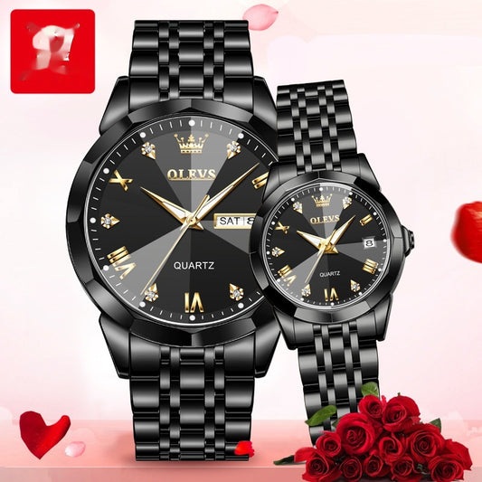 Quartz Watch Valentine's Day Gift Couple Watch Men Couple All Black Pair