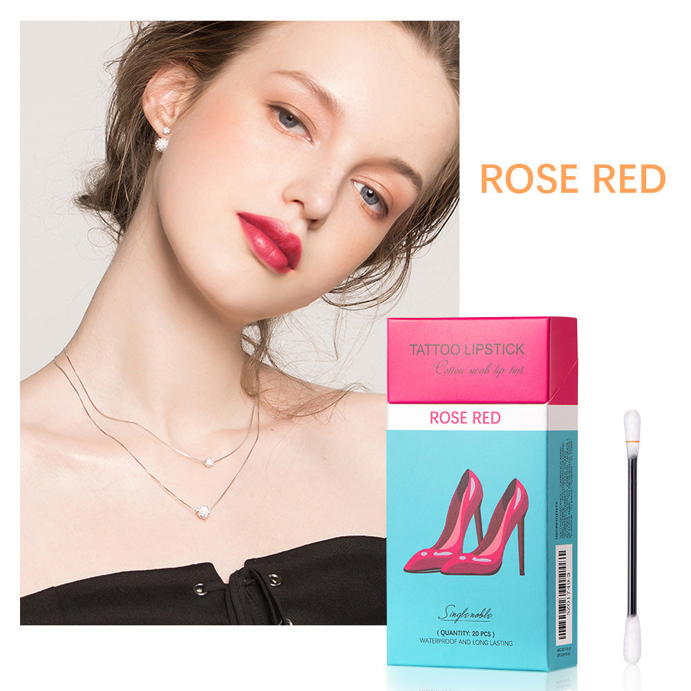20 Pcs Set Cotton Swab Lipsticks For Outdoor Portable Lipsticks Cosmetics Waterproof Case Lasting Long Cigarette Liquid Lipstick Rose red