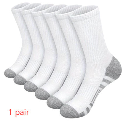 Color Matching Athletic Socks Plus Size Basketball Mid Tube Cotton Breathable White Free Size