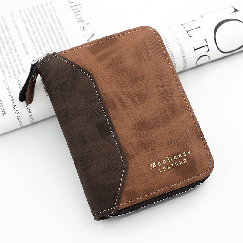 Frosted Men's Short Chain Wallet Vertical Coin Purse Card Holder 1933 2 Light Brown