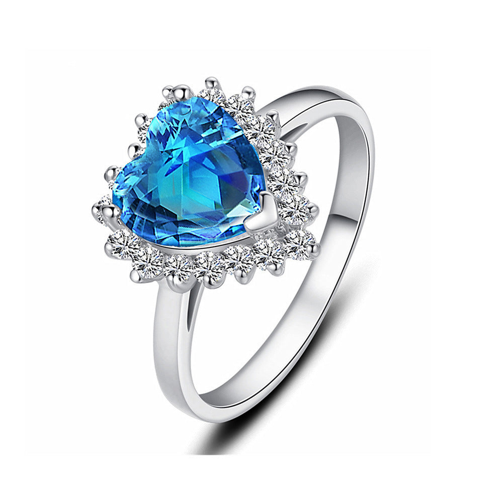 Micro Inlaid Zircon Heart Of The Ocean Necklace Ring Earings Set Ring