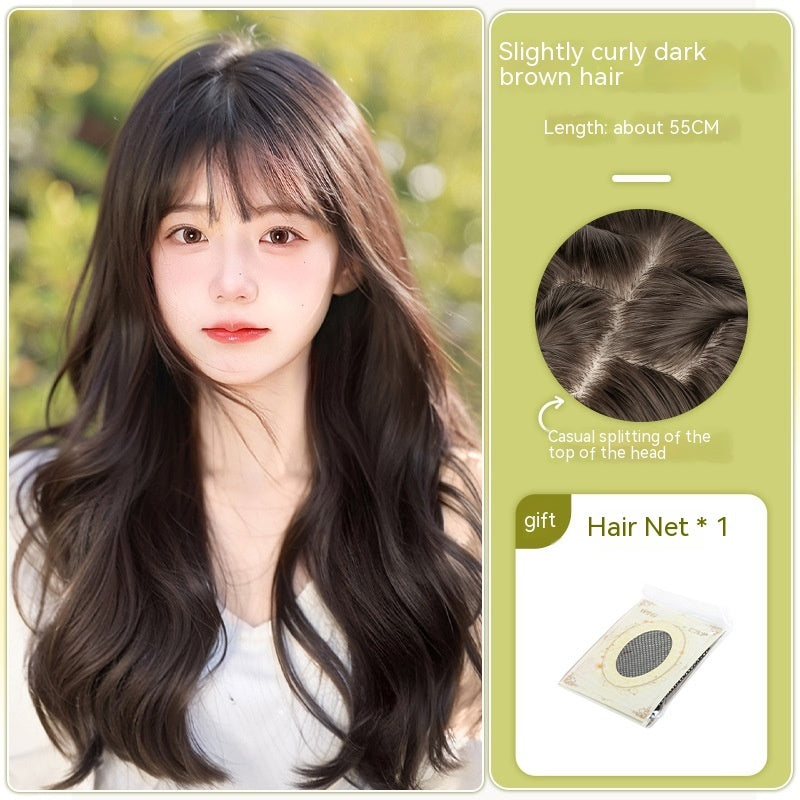Wig Women's Long Hair Full-head Wig-style Curly Hair Seamless Wig Sheath Dark Brown
