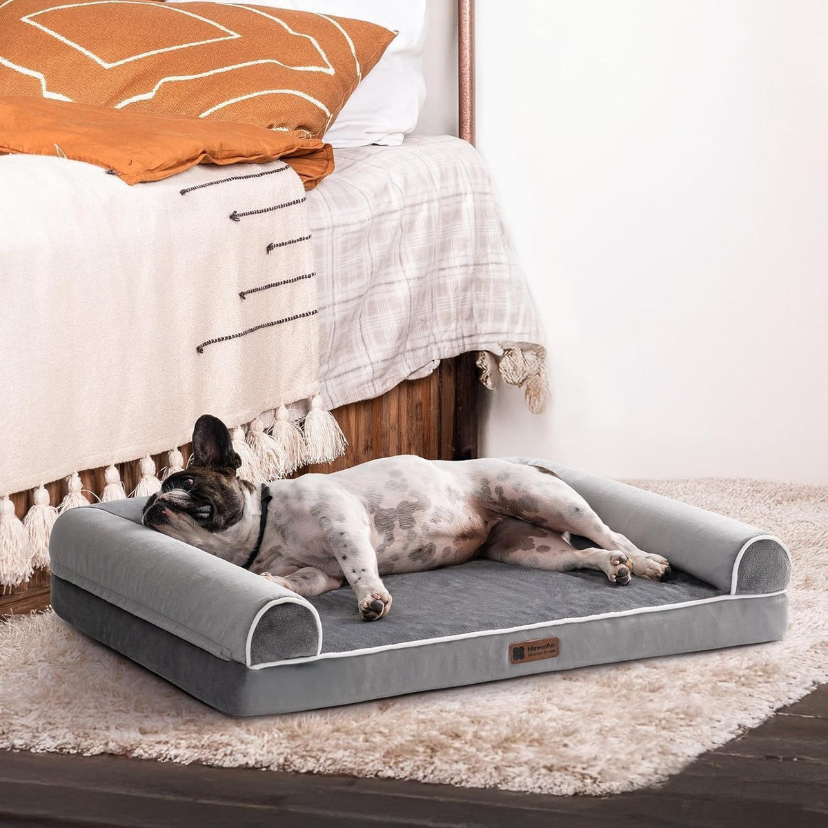 MEWOOFUN Orthopedic Dog Bed For Medium Large Dogs - Egg Foam Sofa With Waterproof Washable Cover, Supportive Pet Bed Grey, 40''x30''