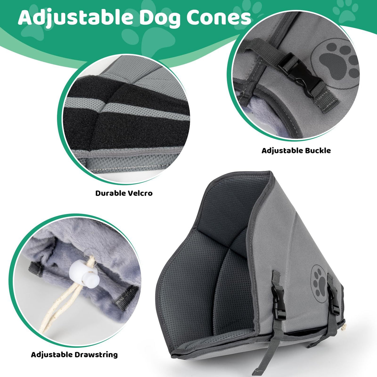 IFurffy Dog Cone For After Surgery,Breathable Soft Dog Cone For Large Medium Small Size Dog, Adjustable Drawstring And Buckle Dog Recovery Collar To Stop Licking And Scratching Wound,XL