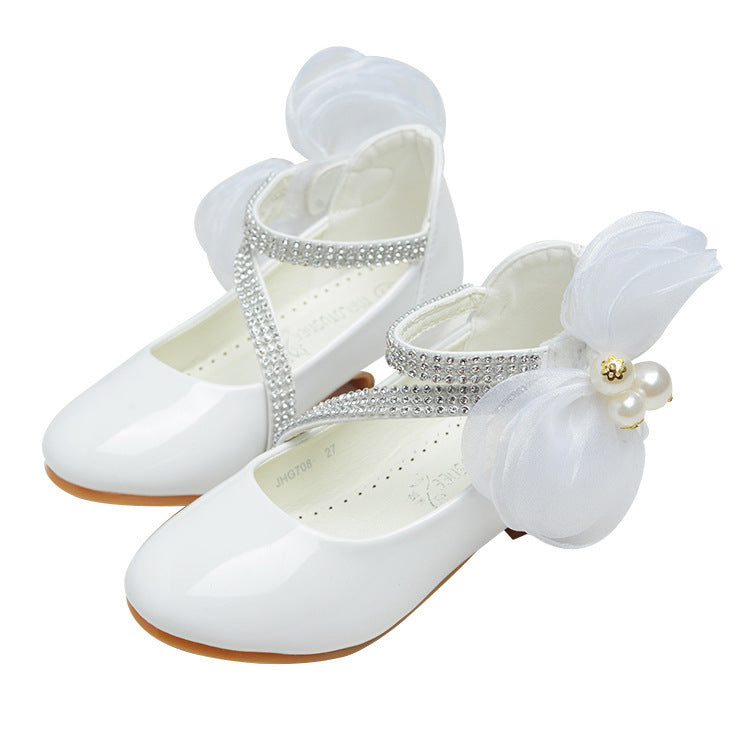 Little High-heeled Big Kids Princess Shoes White