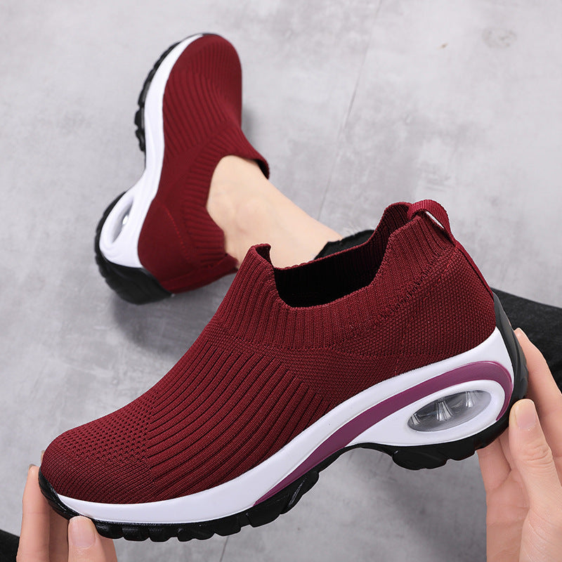 Sneakers Women Air Cushion Mesh Breathable Running Sports Shoes Wine red