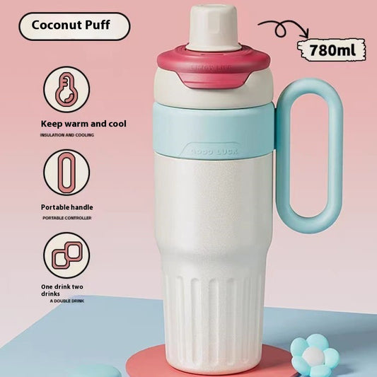 780ml Gradient Double Drink Thermal Cup Stainless Steel With Lid Coffee Cup Thermos Large Capacity Straw Cup For Male And Female