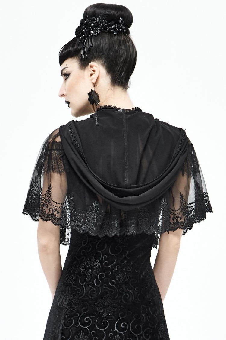 Devil Fashion Women's Wear Dark Lace Mesh Hooded Cloak