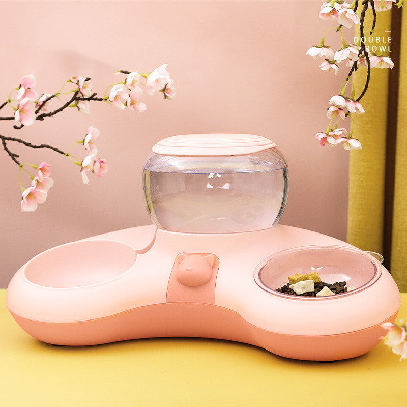 Crescent Automatic Drinking Water And Feeding Double Bowl Pink