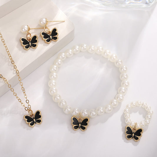 Pearl Butterfly Jewelry Set Drip Oil