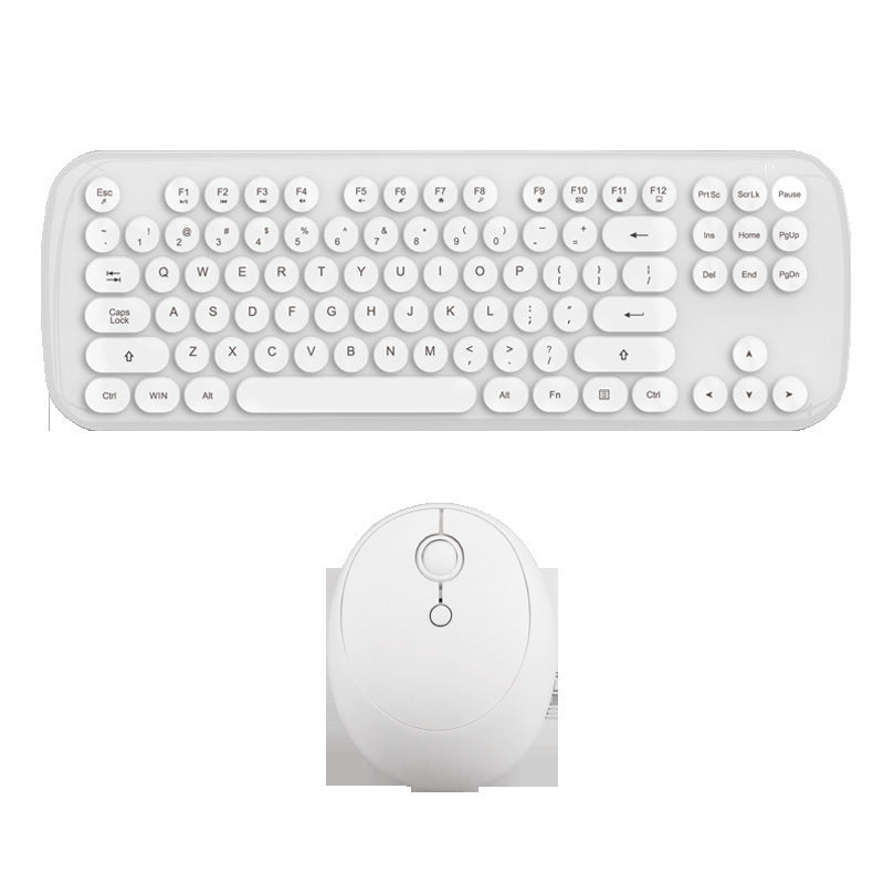 Wireless Keyboard And Mouse Set Girls Color Retro White