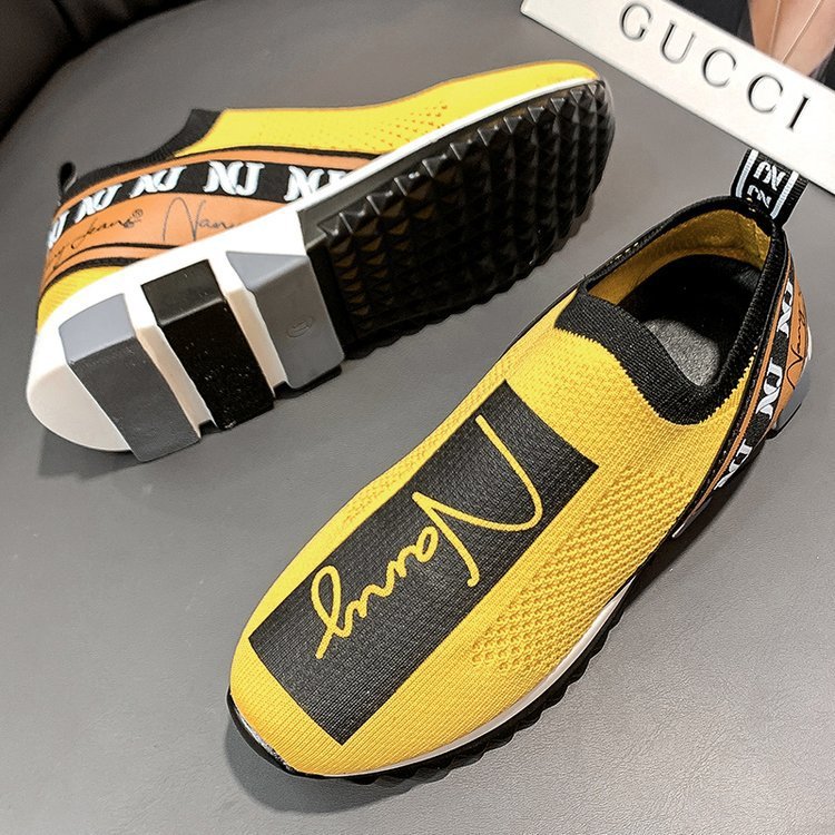 Flying Woven Sneakers Breathable Couple Coconut Shoes Women's Single Shoes Yellow
