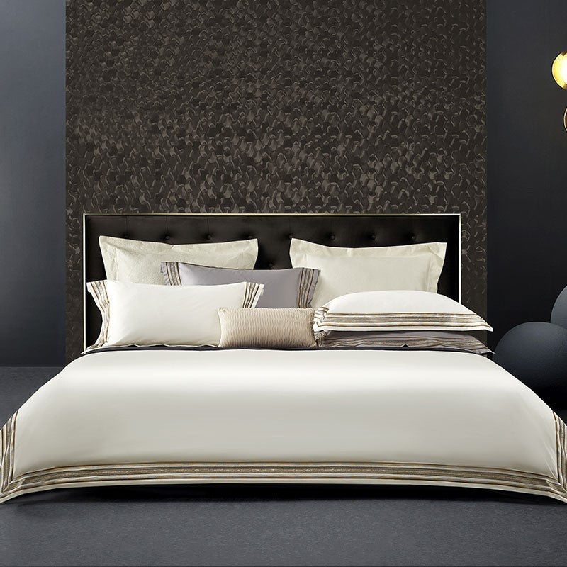 Light Luxury Solid 140 Thread Count Embroidery Solid Four Piece Bedding Set White