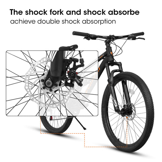 A26207 26 Inch Steel Frame Shock Fork Plus Shock Absorber 21-speed Unisex Mountain Bike