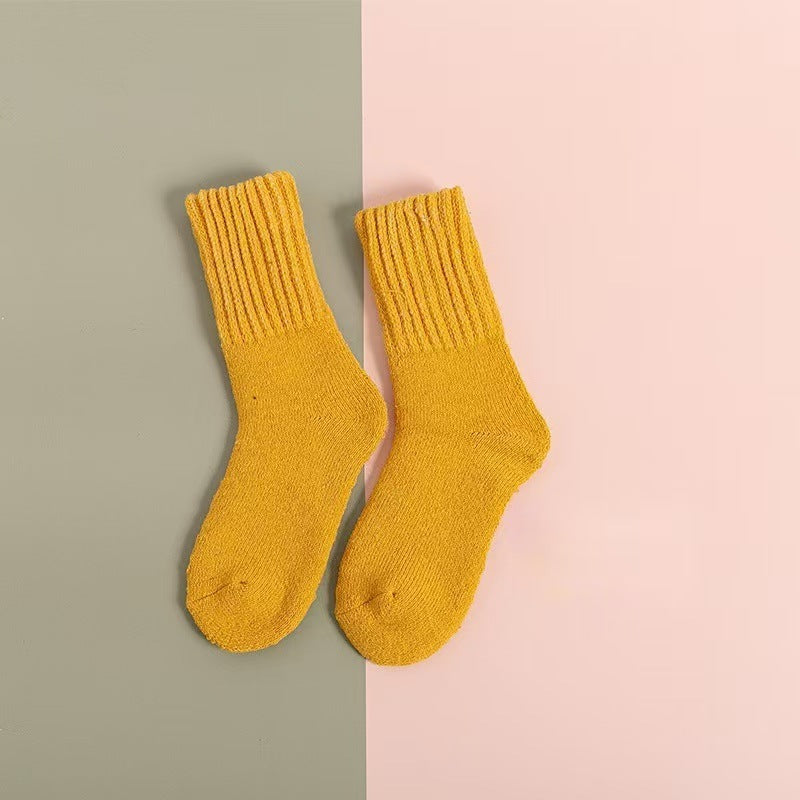 Wool Women's Medium Stockings Thickened Keep Warm Pure Color Yellow Free Size Simple Package