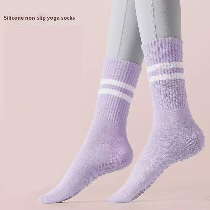 Mid-calf Yoga Socks Non-slip Professional Women's Fitness Light Blue Free Size