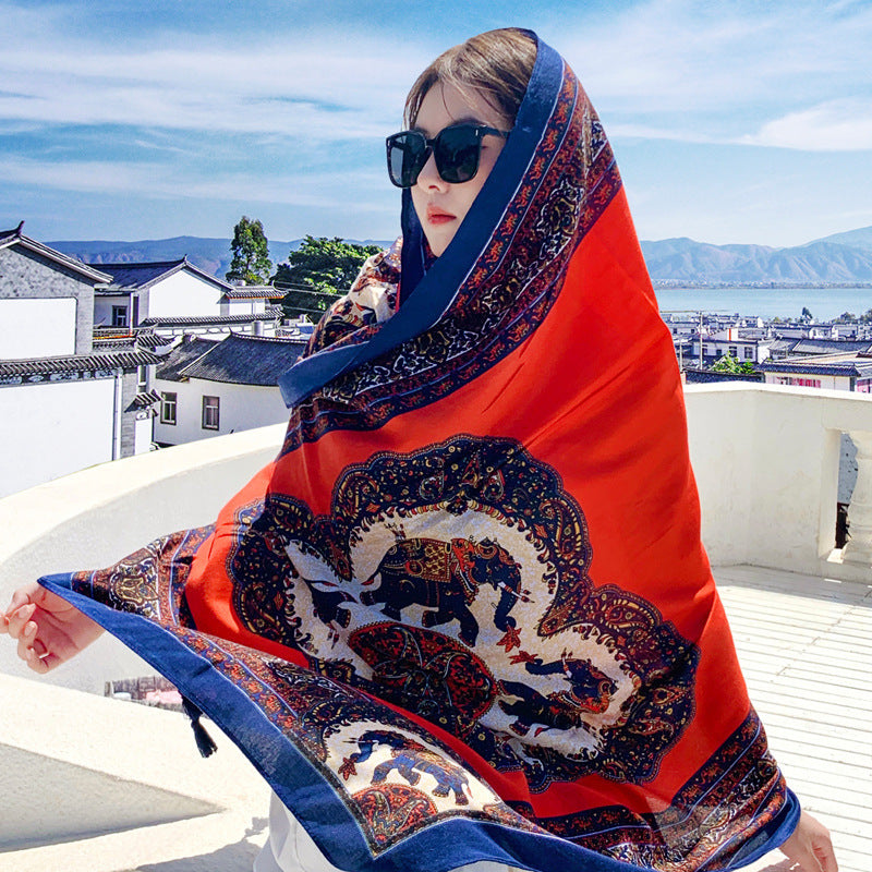 Women's Outer Scarf For Traveling In Western Sichuan Grassland Yunnan Naxi Mural Red Default