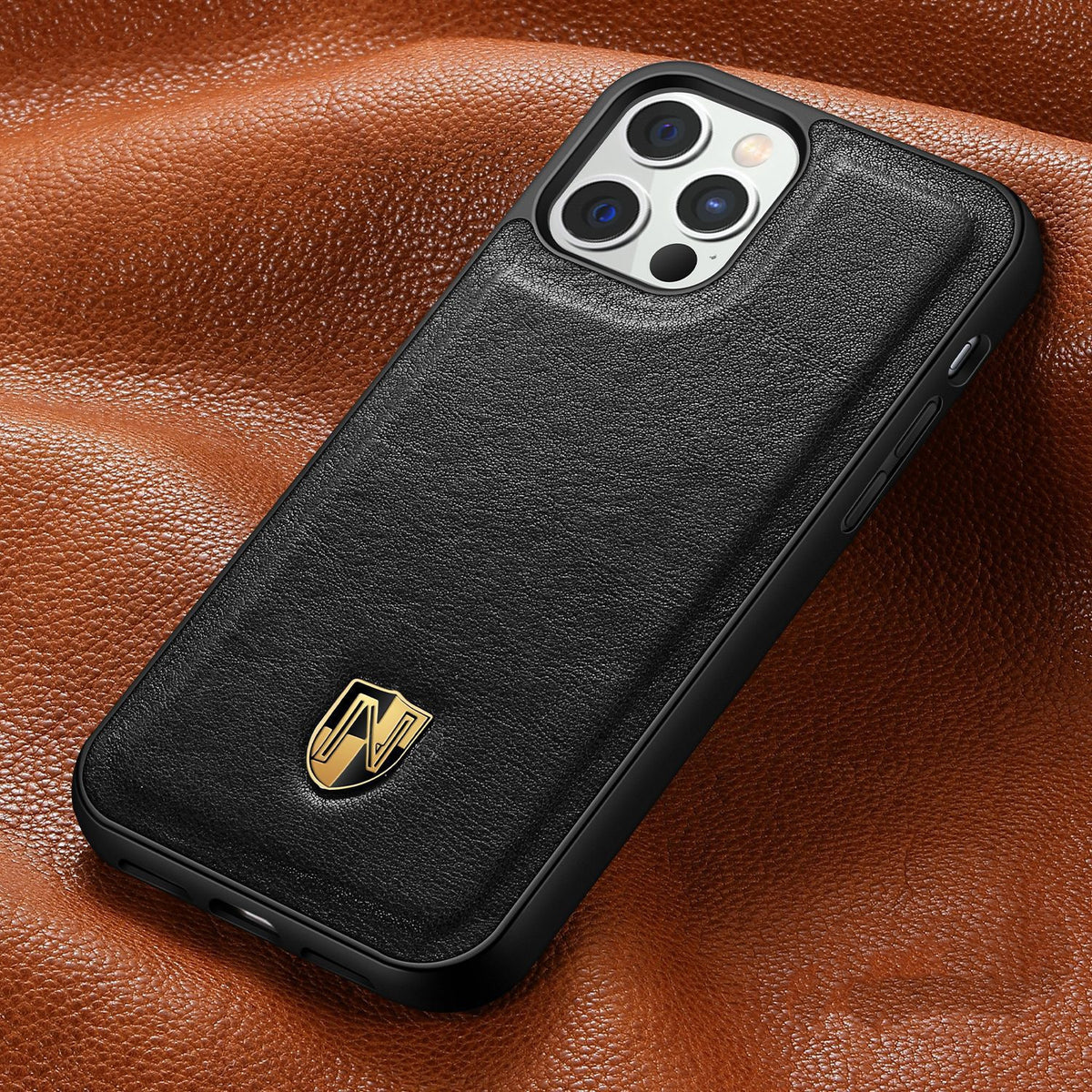 Leather Phone Case Luxury Top Layer Leather Black
