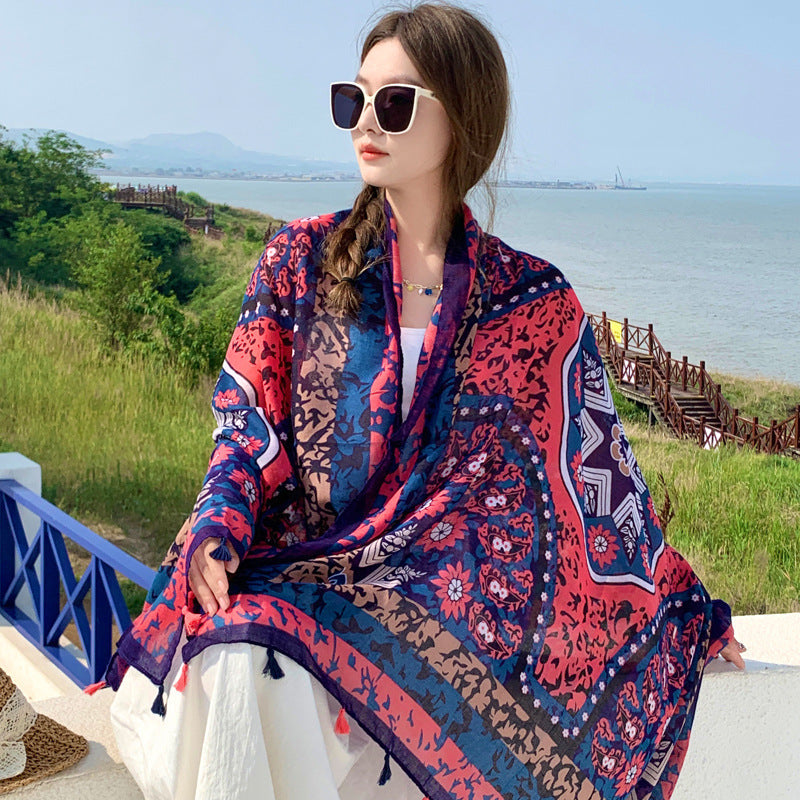 Women's Outer Scarf For Traveling In Western Sichuan Grassland Yingshan Red Cashew Default