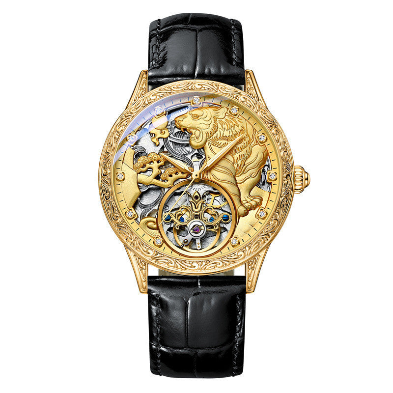 Men's Fully Automatic Mechanical Watch Stereo Relief Waterproof Gold