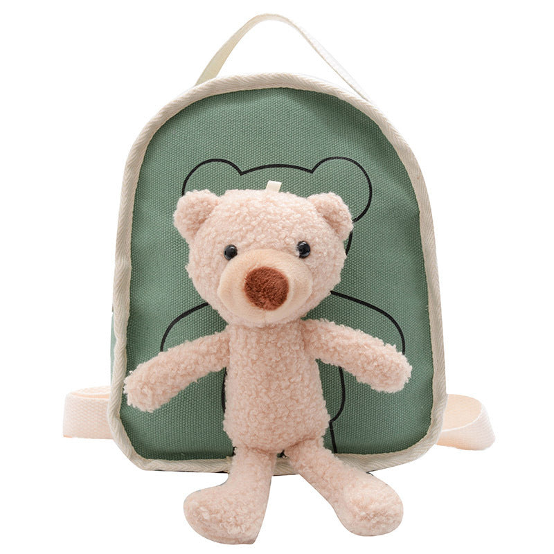 Cute Bear Doll Mini Canvas Kindergarten Backpack Green
