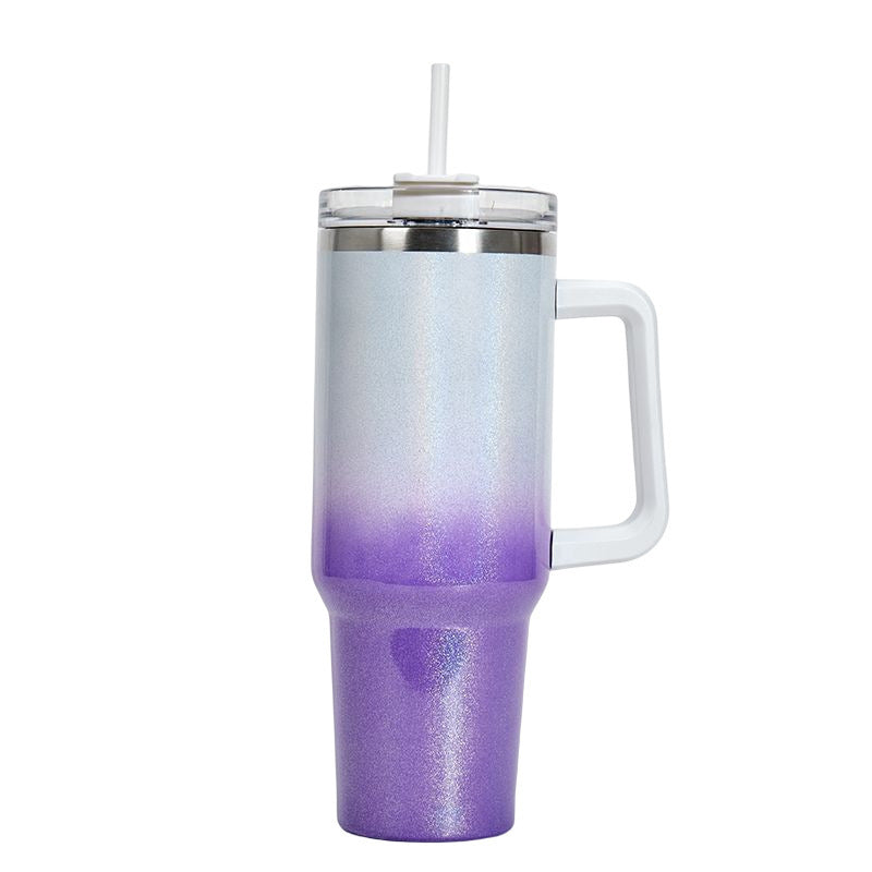 Large Capacity Double-layer Stainless Steel Vacuum Insulation Cup White Purple