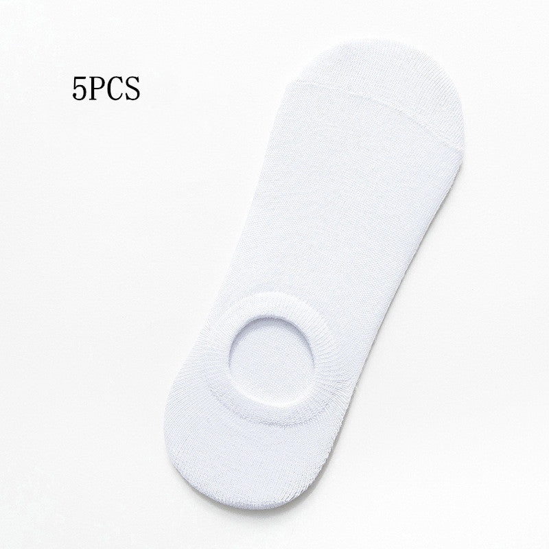 Socks Men And Women Solid Color Boat Socks Spring Invisible Socks Socks Socks Net Red Men'S Socks White 5PCS