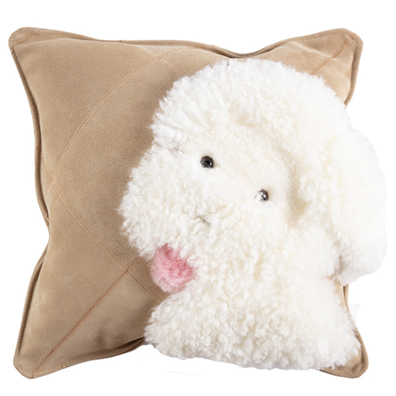 Dog Cartoon Wool Cowhide Pillow D 45x45cm