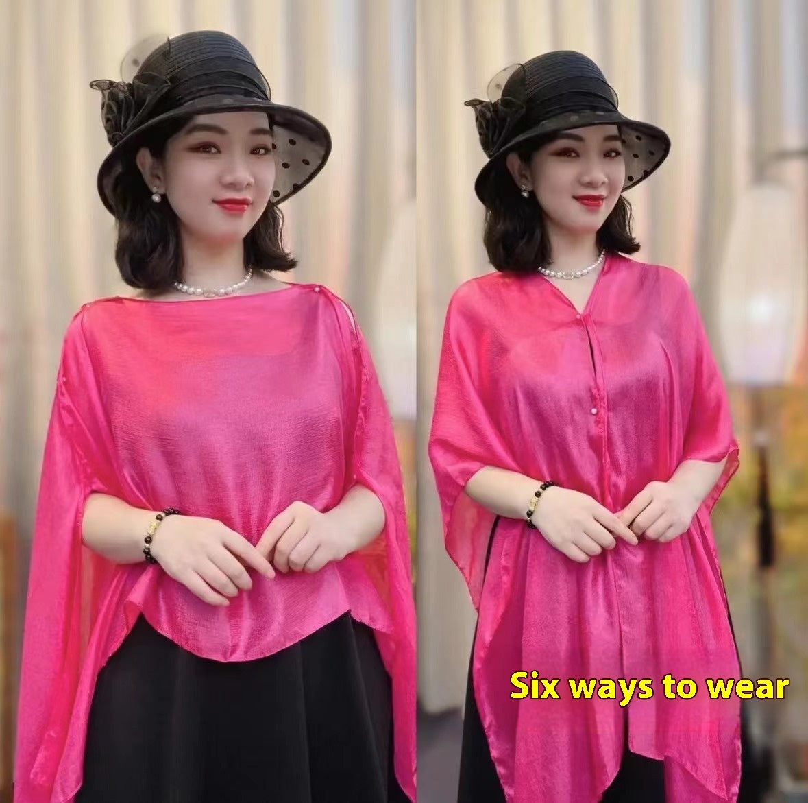 Solid Color Vacation Style Fashionable All-match Sunscreen Pullover Scarf Shawl Pitaya Color