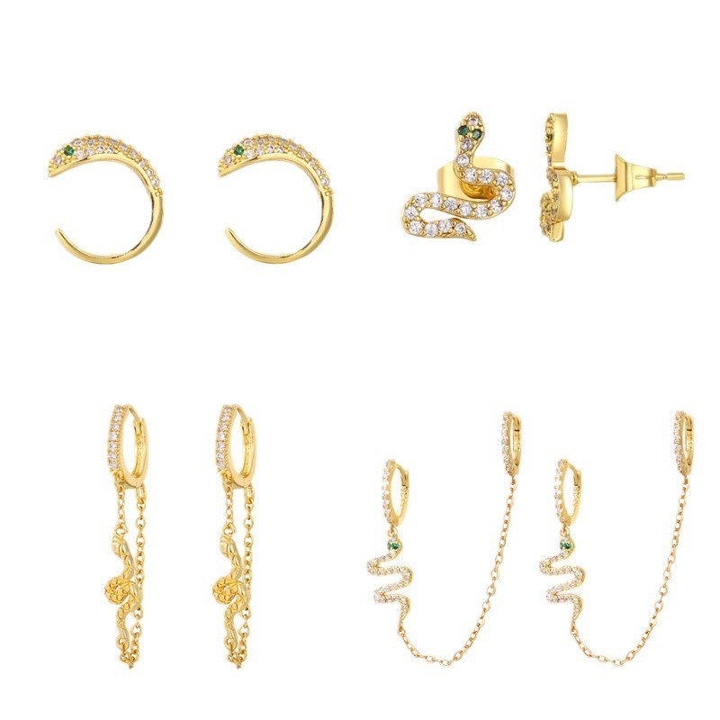 European And American Luxury Zircon Snake Stud Earrings